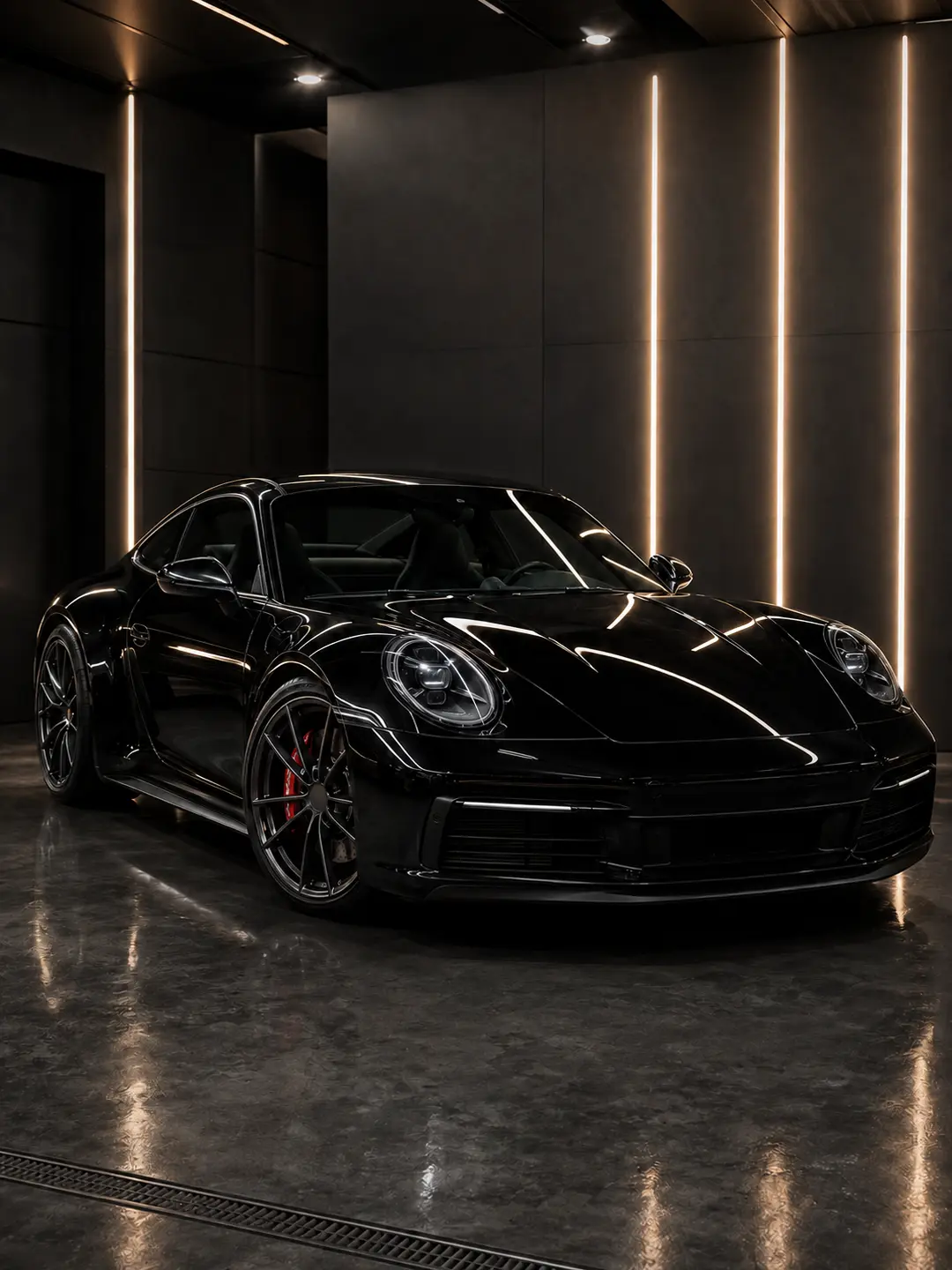 黒いスポーツカーのフロントビュー